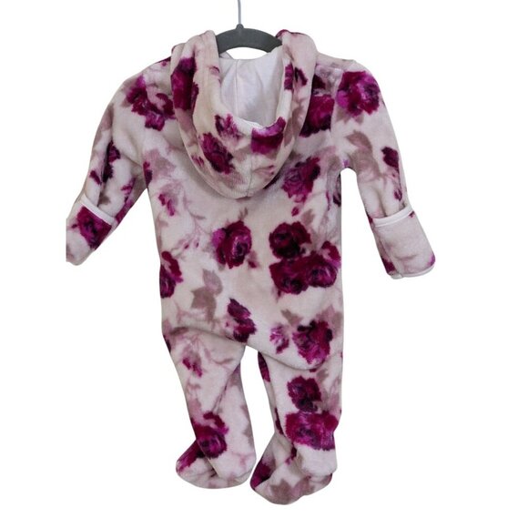 Laura Ashley Baby Girls 0-3 Months One Piece Zip Up Fleece Hood Pink Rose Floral - Picture 2 of 3